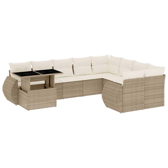 Set canapele de grădină cu perne, 10 piese, bej, poliratan WALTI