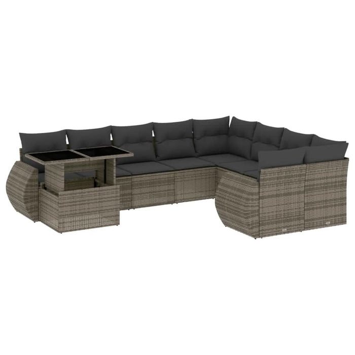 Set mobilier de grădină cu perne, 10 piese, gri, poliratan - WALTI WALTI