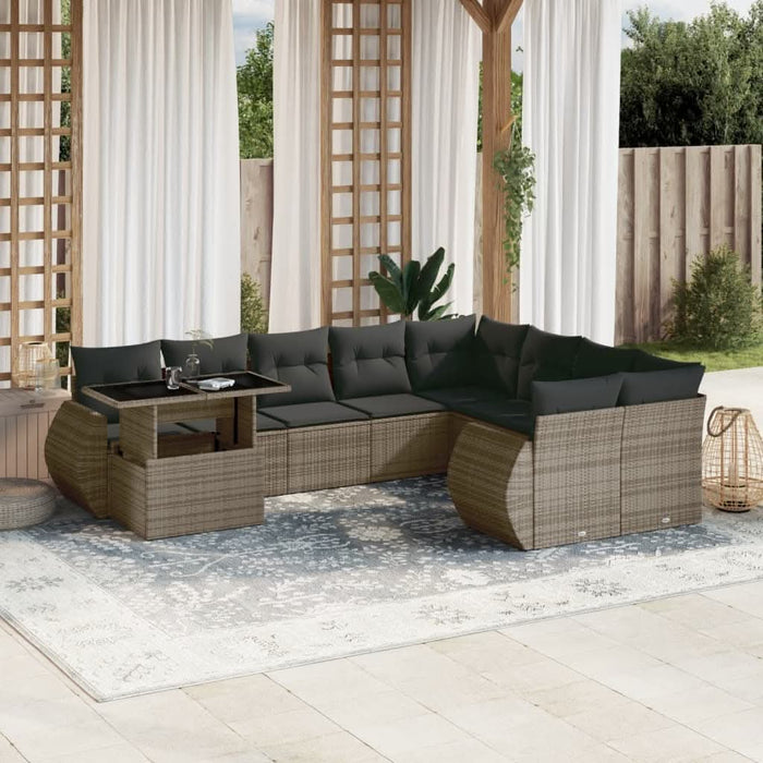 Set mobilier de grădină cu perne, 10 piese, gri, poliratan - WALTI WALTI