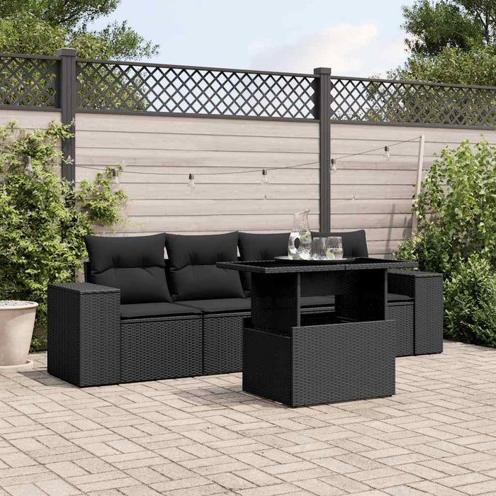 Set mobilier de grădină cu perne, 5 piese, negru, poliratan - WALTI WALTI
