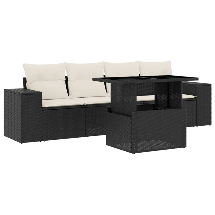 Set mobilier de grădină cu perne, 5 piese, negru, poliratan - WALTI WALTI