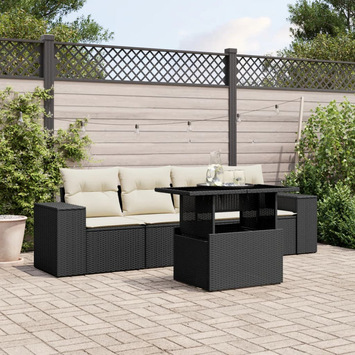 Set mobilier de grădină cu perne, 5 piese, negru, poliratan - WALTI WALTI