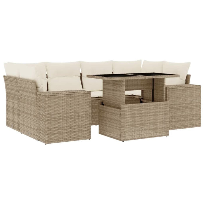 Set canapele de grădină, 7 piese, cu perne, bej, poliratan WALTI