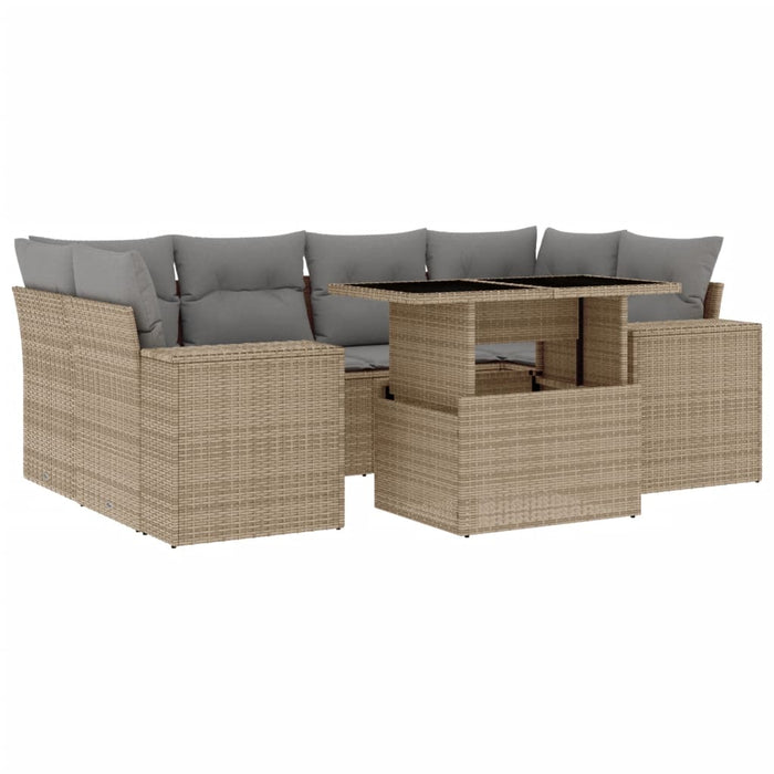 Set canapele de grădină, 7 piese, cu perne, bej, poliratan WALTI