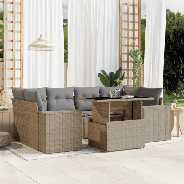 Set canapele de grădină, 7 piese, cu perne, bej, poliratan WALTI