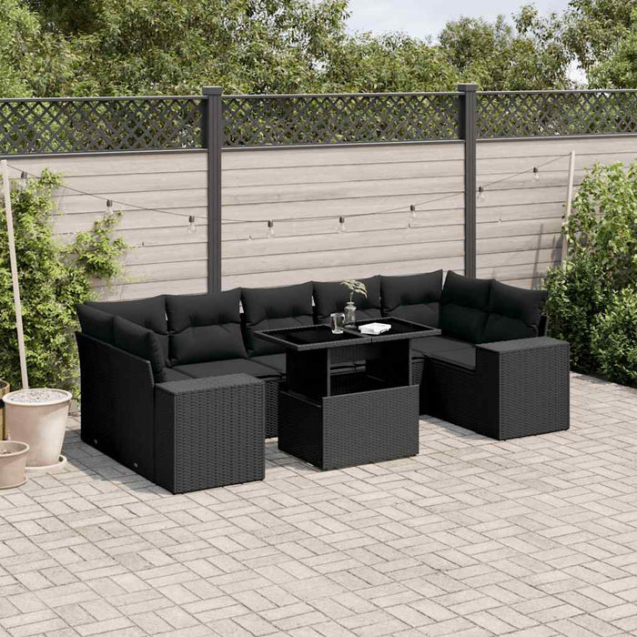 Set mobilier de grădină cu perne, 8 piese, negru, poliratan - WALTI WALTI