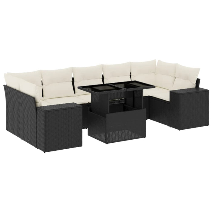 Set mobilier de grădină cu perne, 8 piese, negru, poliratan WALTI