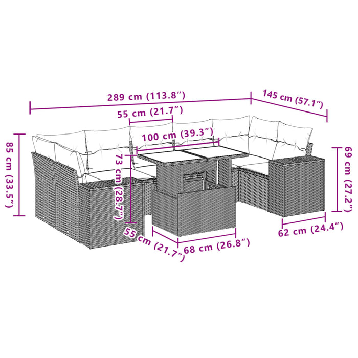 Set mobilier de grădină cu perne, 8 piese, negru, poliratan WALTI