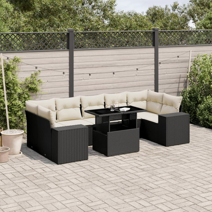 Set mobilier de grădină cu perne, 8 piese, negru, poliratan WALTI