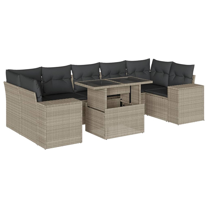 Set mobilier de grădină cu perne, 8 piese gri deschis poliratan - WALTI WALTI