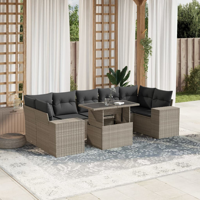 Set mobilier de grădină cu perne, 8 piese gri deschis poliratan - WALTI WALTI