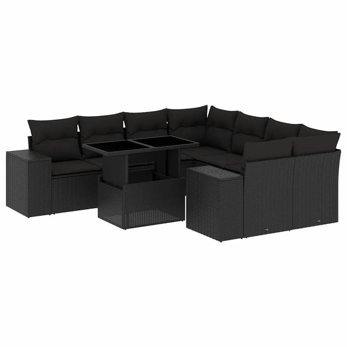 Set mobilier de grădină cu perne, 9 piese, negru, poliratan - WALTI WALTI