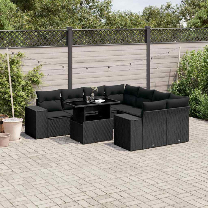 Set mobilier de grădină cu perne, 9 piese, negru, poliratan - WALTI WALTI
