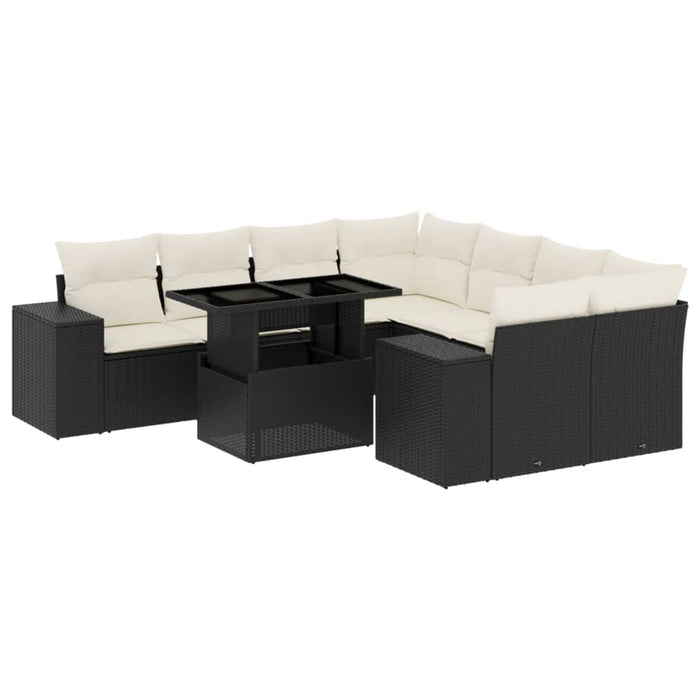 Set mobilier de grădină cu perne, 9 piese, negru, poliratan - WALTI WALTI