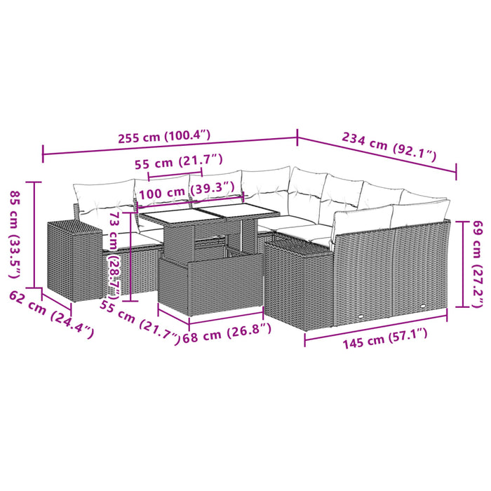 Set mobilier de grădină cu perne, 9 piese, negru, poliratan - WALTI WALTI