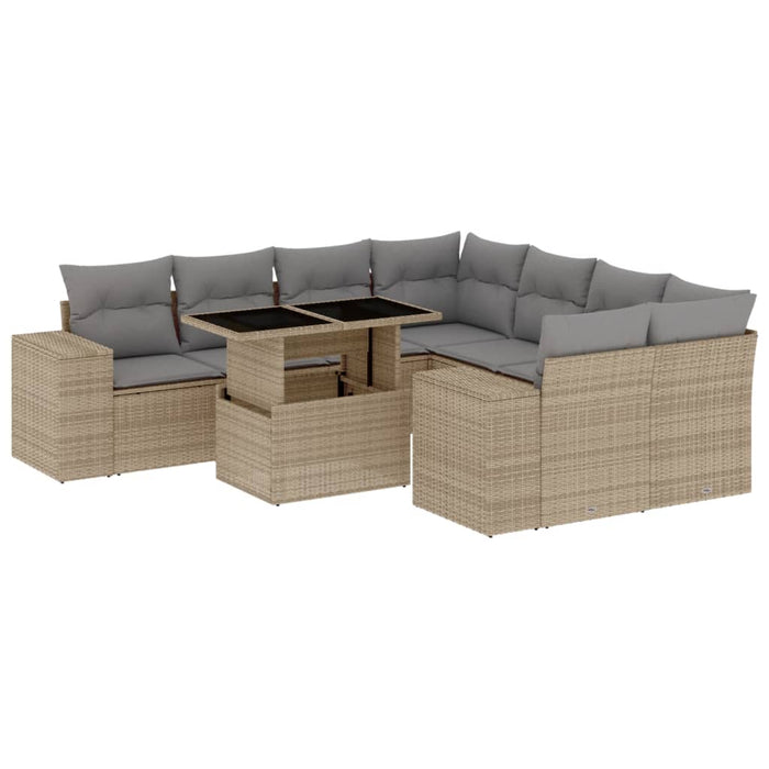 Set canapele de grădină, 9 piese, cu perne, bej, poliratan WALTI