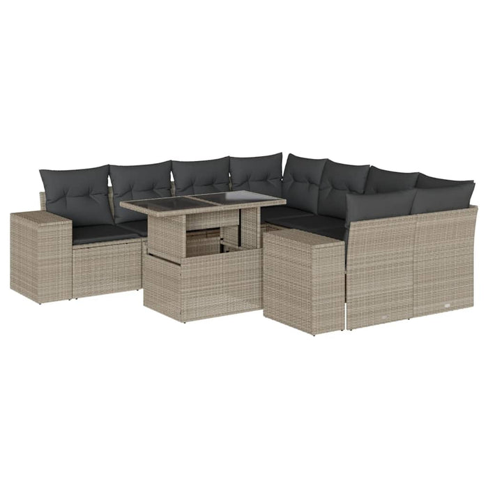 Set canapele de grădină cu perne, 9 piese gri deschis poliratan - WALTI WALTI