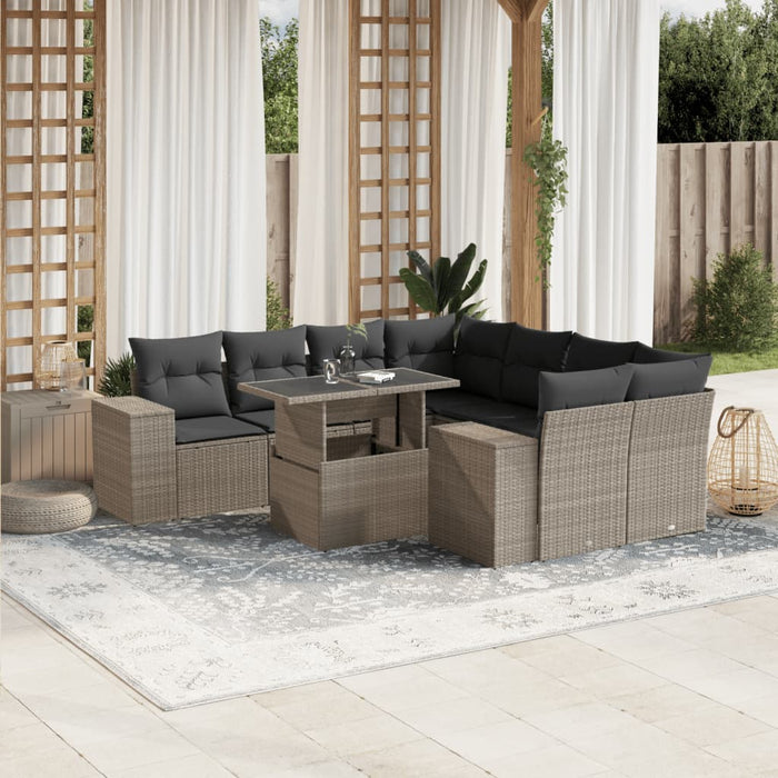Set canapele de grădină cu perne, 9 piese gri deschis poliratan - WALTI WALTI