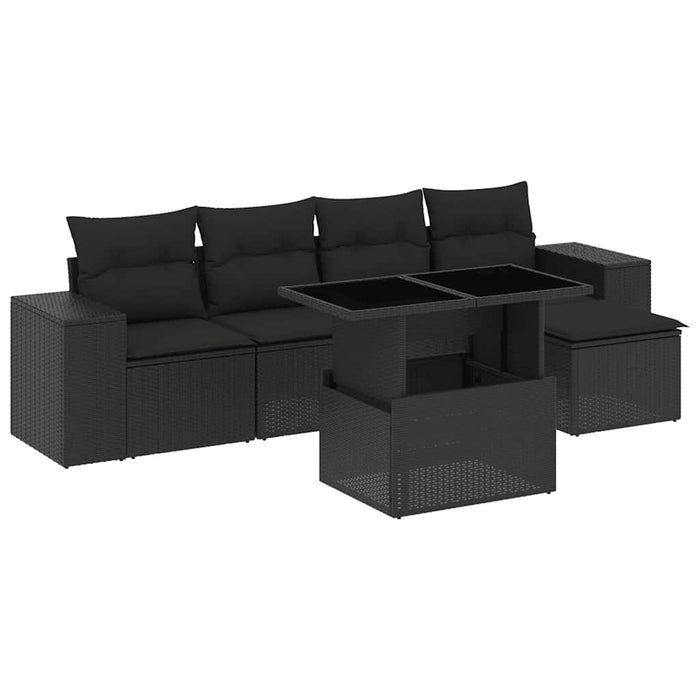 Set mobilier de grădină cu perne, 6 piese, negru, poliratan - WALTI WALTI