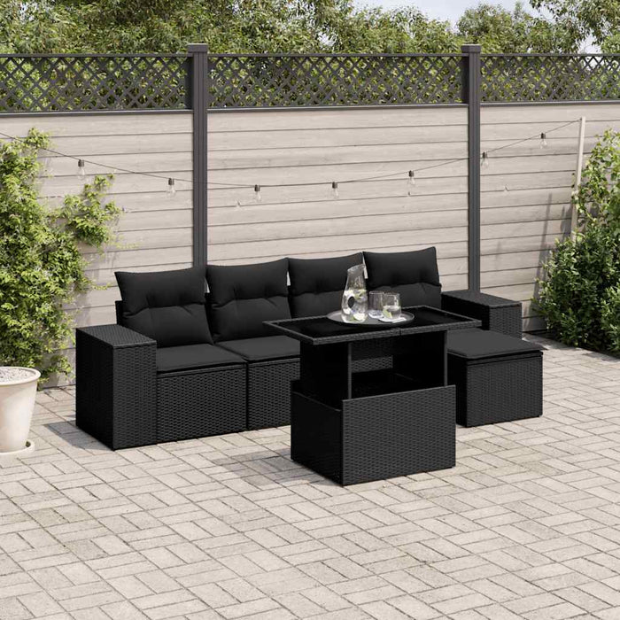 Set mobilier de grădină cu perne, 6 piese, negru, poliratan - WALTI WALTI