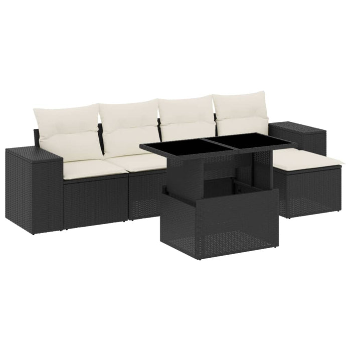 Set mobilier de grădină cu perne, 6 piese, negru, poliratan - WALTI WALTI