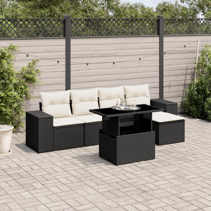 Set mobilier de grădină cu perne, 6 piese, negru, poliratan - WALTI WALTI