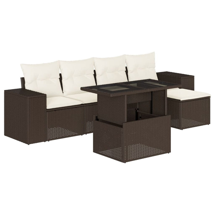 Set canapele de grădină cu perne, 6 piese, maro, poliratan WALTI