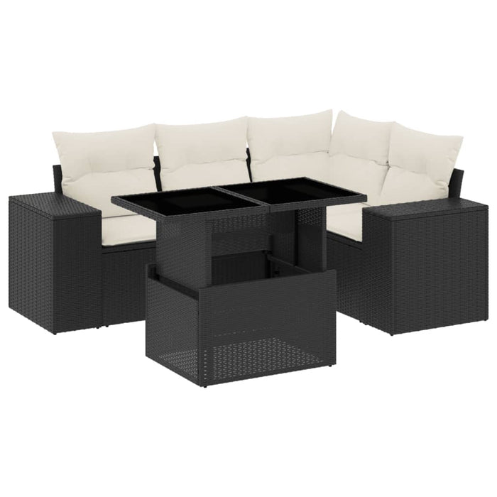 Set mobilier de grădină cu perne, 5 piese, negru, poliratan WALTI