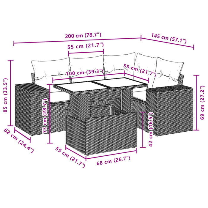 Set mobilier de grădină cu perne, 5 piese, negru, poliratan WALTI