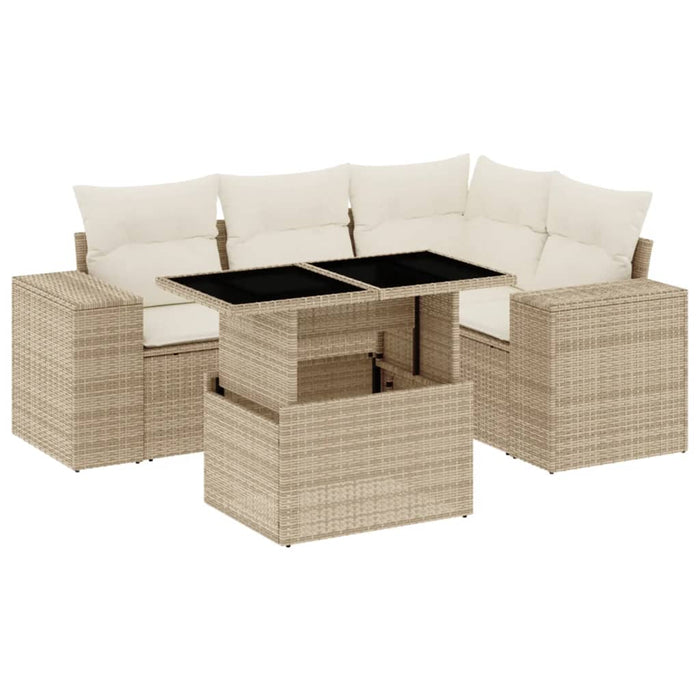 Set canapele de grădină cu perne, 5 piese, bej, poliratan WALTI
