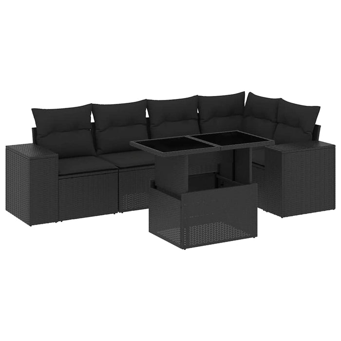 Set mobilier de grădină cu perne, 6 piese, negru, poliratan WALTI