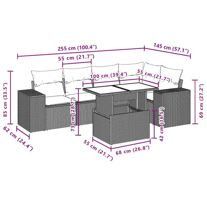 Set mobilier de grădină cu perne, 6 piese, negru, poliratan WALTI