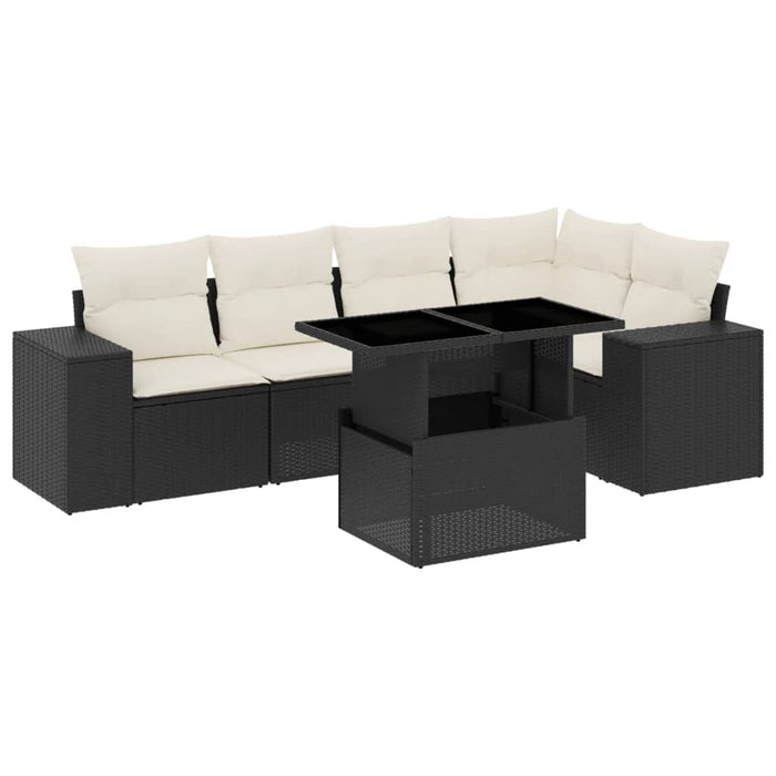Set mobilier de grădină cu perne, 6 piese, negru, poliratan WALTI