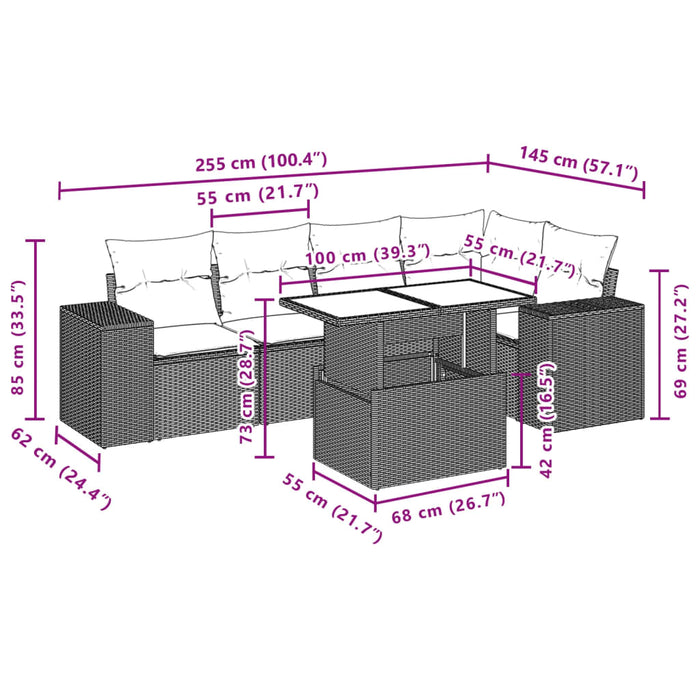 Set mobilier de grădină cu perne, 6 piese, negru, poliratan WALTI