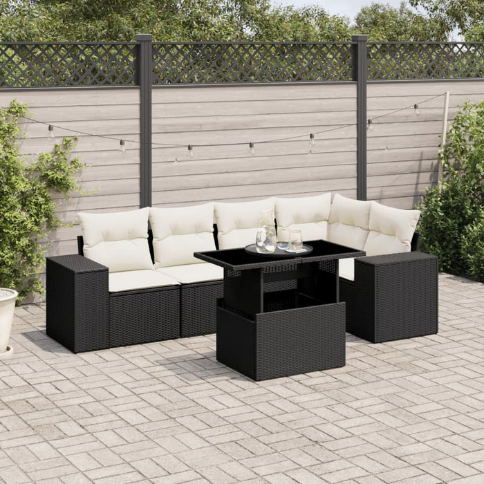 Set mobilier de grădină cu perne, 6 piese, negru, poliratan WALTI