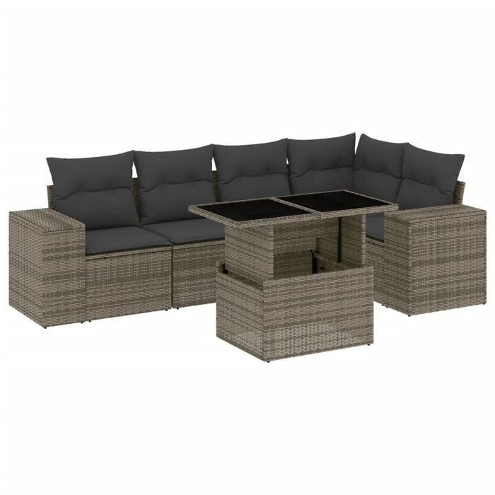 Set mobilier grădină cu perne, 6 piese, gri, poliratan WALTI