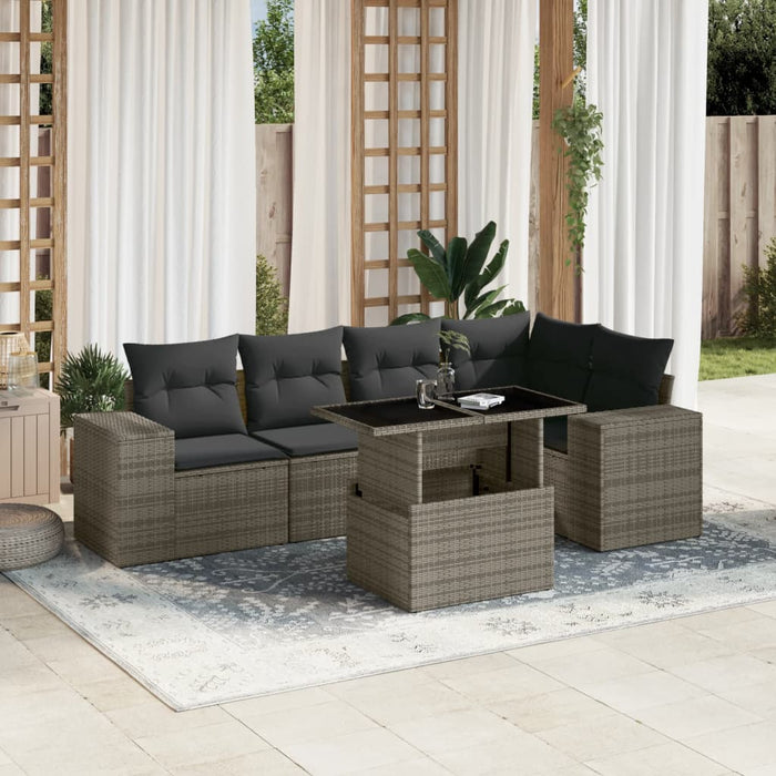 Set mobilier grădină cu perne, 6 piese, gri, poliratan WALTI