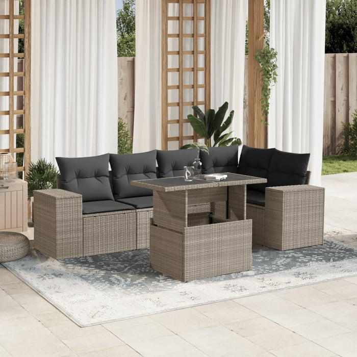Set canapele de grădină cu perne, 6 piese gri deschis poliratan - WALTI WALTI