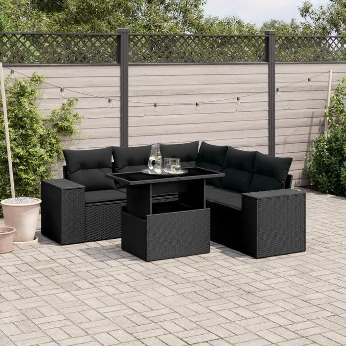 Set mobilier de grădină cu perne, 6 piese, negru, poliratan - WALTI WALTI