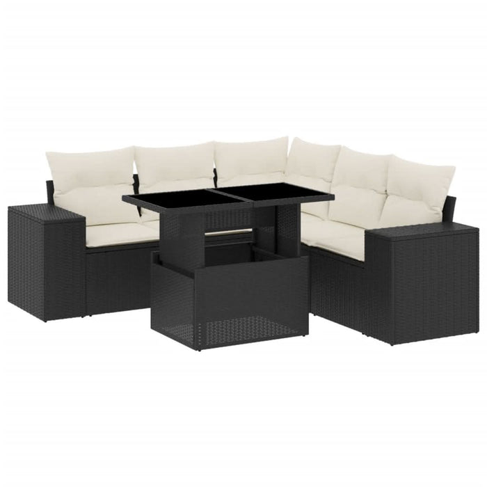 Set mobilier de grădină cu perne, 6 piese, negru, poliratan - WALTI WALTI