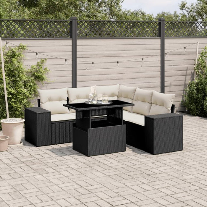 Set mobilier de grădină cu perne, 6 piese, negru, poliratan - WALTI WALTI