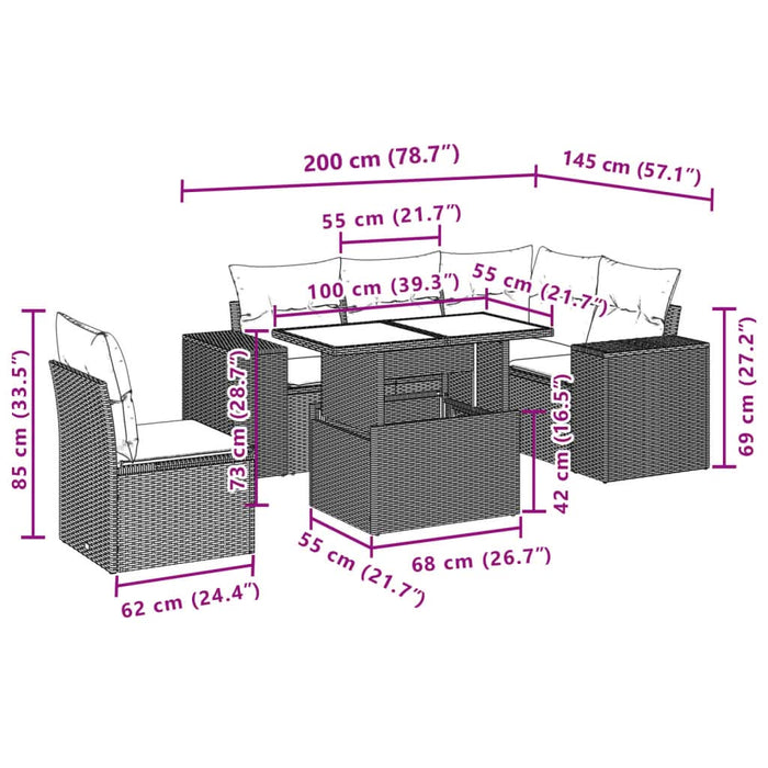 Set mobilier de grădină cu perne, 6 piese, negru, poliratan - WALTI WALTI