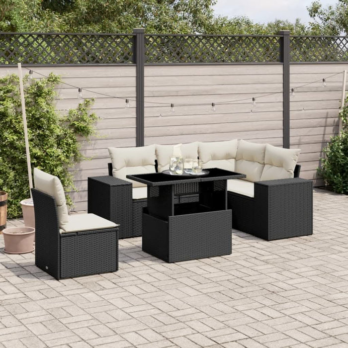 Set mobilier de grădină cu perne, 6 piese, negru, poliratan - WALTI WALTI