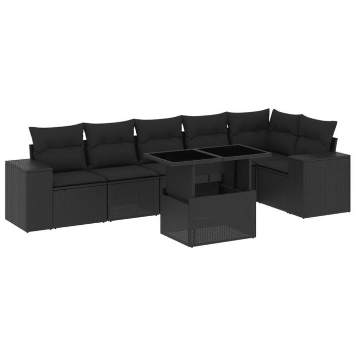 Set canapele de grădină cu perne, 7 piese, negru, poliratan - WALTI WALTI