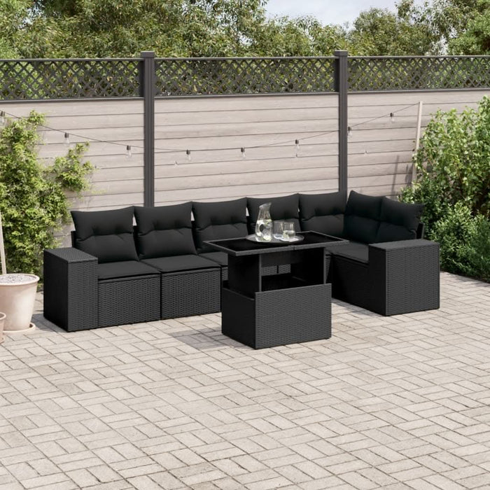 Set canapele de grădină cu perne, 7 piese, negru, poliratan - WALTI WALTI