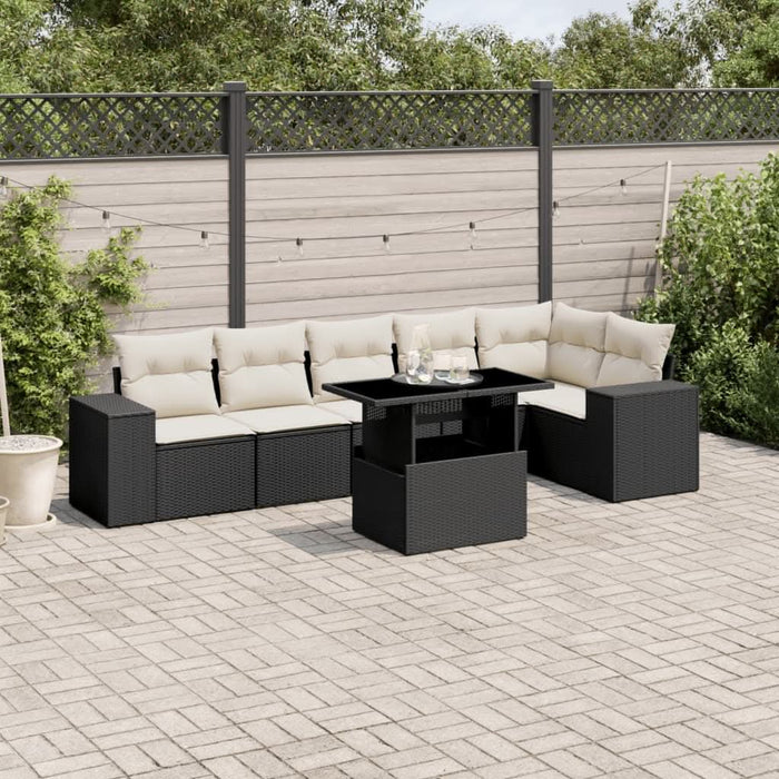 Set canapele de grădină cu perne, 7 piese, negru, poliratan - WALTI WALTI