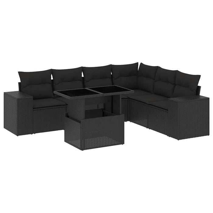 Set canapele de grădină cu perne, 7 piese, negru, poliratan - WALTI WALTI