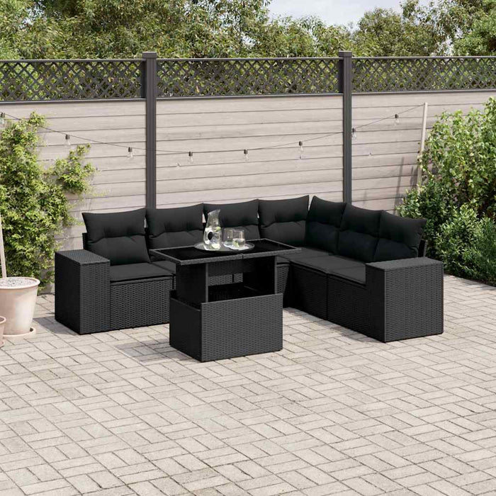Set canapele de grădină cu perne, 7 piese, negru, poliratan - WALTI WALTI