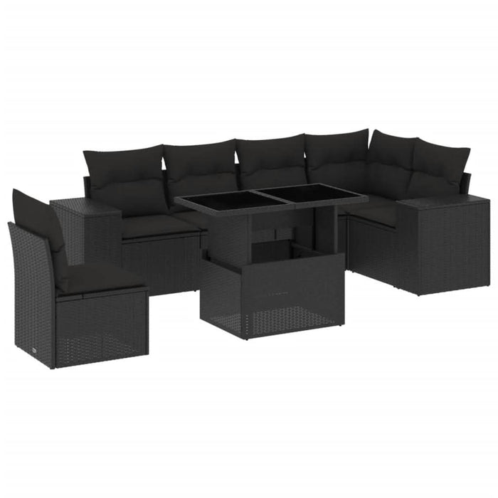 Set canapele de grădină cu perne, 7 piese, negru, poliratan - WALTI WALTI