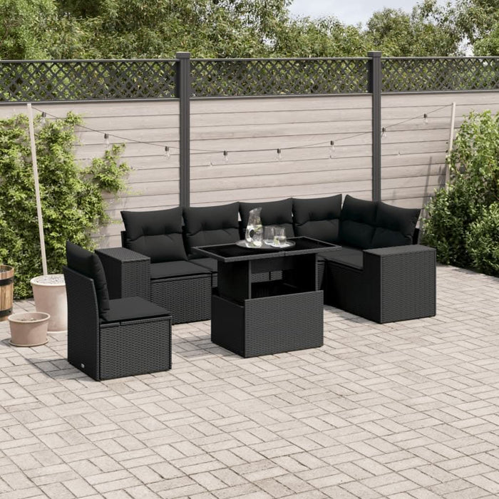 Set canapele de grădină cu perne, 7 piese, negru, poliratan - WALTI WALTI